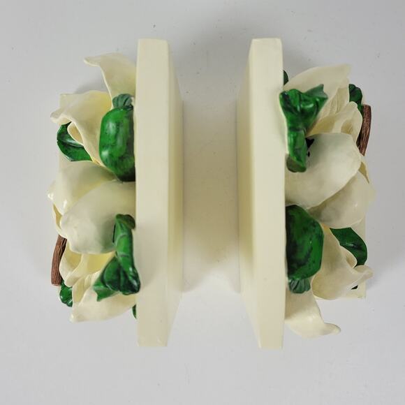 Vintage 1995 CBK Magnolia Flower Blossom Bookends Heavy Resin Cast Hand Painted - Picture 12 of 14